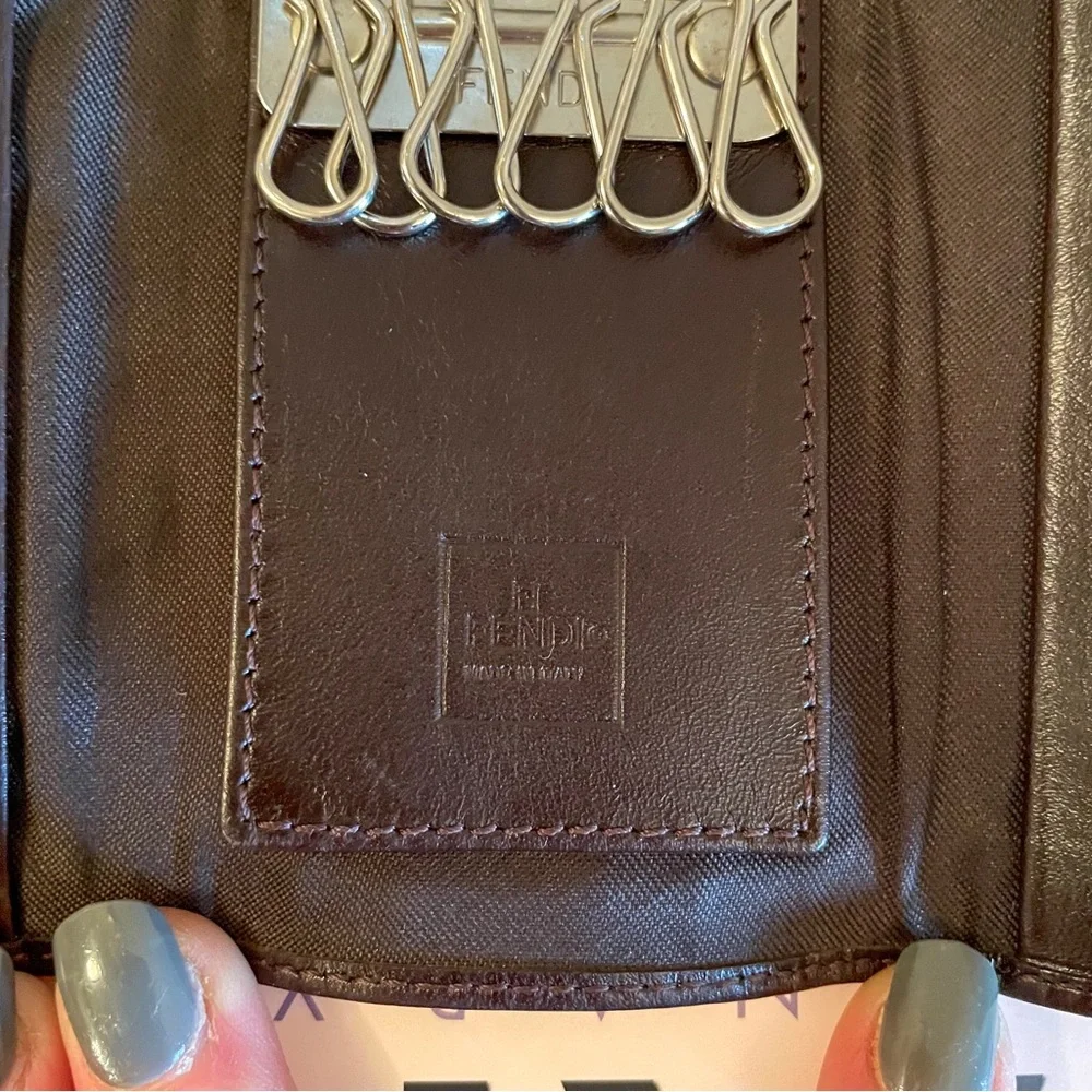 FENDI‎ Zucca  Monogram Print Brown Canvas Leather 6 Key Ring Case Pouch Wallet